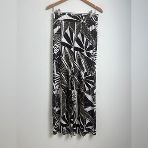 CHICO'S Brown & White Tropical Print Wide Leg Pull On Stretch Pants Size Small